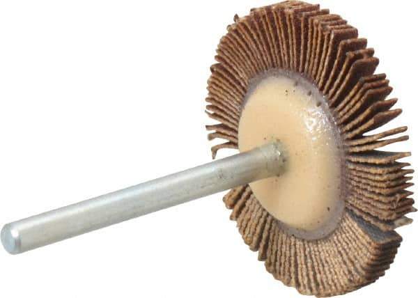 Merit Abrasives - 1-3/16" Diam x 1/8" Face Width, Very Fine Aluminum Oxide Coated Mounted Flap Wheel - 1/8" Shank Mount, 240 Grit, Cloth Backing, 30,000 Max RPM - Industrial Tool & Supply