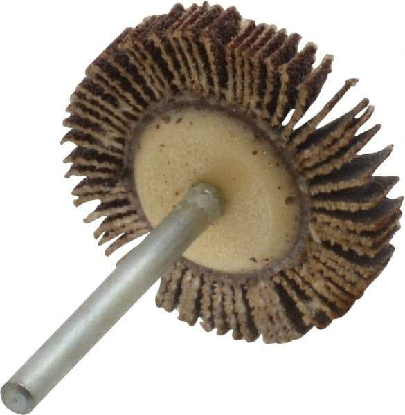 Merit Abrasives - 1-3/16" Diam x 3/16" Face Width, Medium Aluminum Oxide Coated Mounted Flap Wheel - 1/8" Shank Mount, 80 Grit, Cloth Backing, 30,000 Max RPM - Industrial Tool & Supply