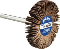 Merit Abrasives - 1-3/16" Diam x 3/16" Face Width, Very Fine Aluminum Oxide Coated Mounted Flap Wheel - 1/8" Shank Mount, 180 Grit, Cloth Backing, 30,000 Max RPM - Industrial Tool & Supply
