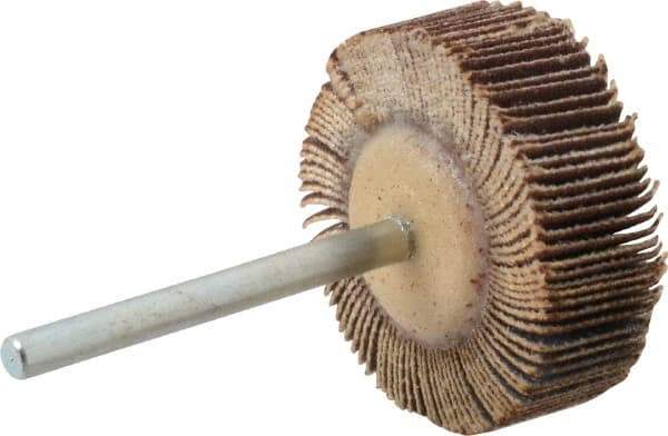 Merit Abrasives - 1-3/16" Diam x 3/8" Face Width, Very Fine Aluminum Oxide Coated Mounted Flap Wheel - 1/8" Shank Mount, 180 Grit, Cloth Backing, 30,000 Max RPM - Industrial Tool & Supply