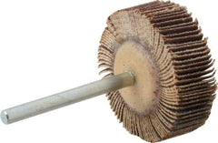 Merit Abrasives - 1-3/16" Diam x 3/8" Face Width, Very Fine Aluminum Oxide Coated Mounted Flap Wheel - 1/8" Shank Mount, 180 Grit, Cloth Backing, 30,000 Max RPM - Industrial Tool & Supply
