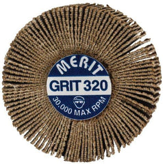 Merit Abrasives - 1-3/16" Diam x 3/8" Face Width, Extra Fine Aluminum Oxide Coated Mounted Flap Wheel - 1/8" Shank Mount, 320 Grit, Cloth Backing, 30,000 Max RPM - Industrial Tool & Supply