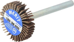 Merit Abrasives - 3/4" Diam x 3/16" Face Width, Very Fine Aluminum Oxide Coated Mounted Flap Wheel - 1/8" Shank Mount, 180 Grit, Cloth Backing, 35,000 Max RPM - Industrial Tool & Supply