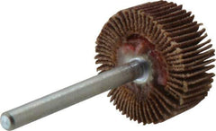 Merit Abrasives - 3/4" Diam x 3/8" Face Width, Very Fine Aluminum Oxide Coated Mounted Flap Wheel - 1/8" Shank Mount, 240 Grit, Cloth Backing, 35,000 Max RPM - Industrial Tool & Supply