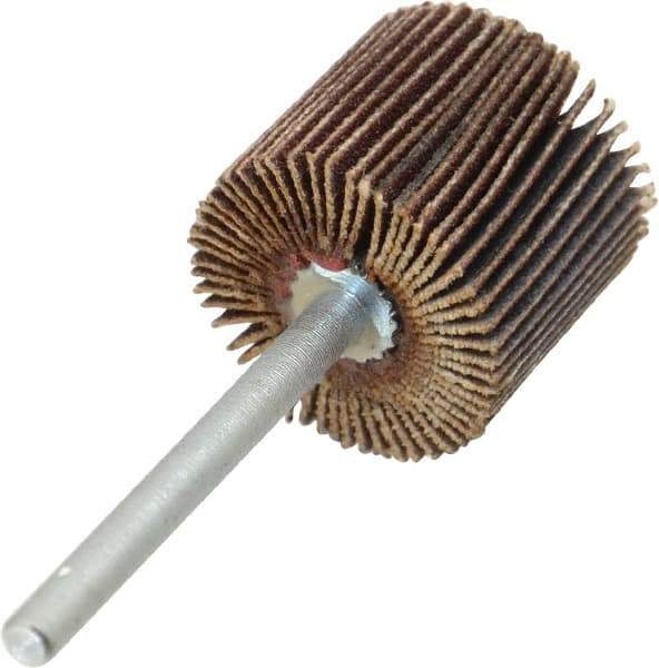 Merit Abrasives - 3/4" Diam x 5/8" Face Width, Very Fine Aluminum Oxide Coated Mounted Flap Wheel - 1/8" Shank Mount, 180 Grit, Cloth Backing, 35,000 Max RPM - Industrial Tool & Supply