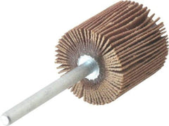 Merit Abrasives - 3/4" Diam x 3/4" Face Width, Very Fine Aluminum Oxide Coated Mounted Flap Wheel - 1/8" Shank Mount, 240 Grit, Cloth Backing, 35,000 Max RPM - Industrial Tool & Supply
