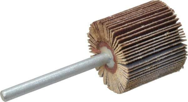 Merit Abrasives - 3/4" Diam x 3/4" Face Width, Extra Fine Aluminum Oxide Coated Mounted Flap Wheel - 1/8" Shank Mount, 320 Grit, Cloth Backing, 35,000 Max RPM - Industrial Tool & Supply