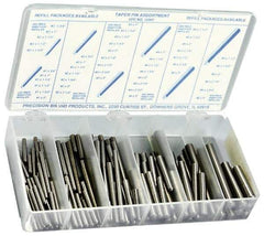 Precision Brand - 100 Piece, #0 to #6" Pin Diam, Taper Pin Assortment - 3/4 to 3" Long, 1215 & 12L14 Steel - Industrial Tool & Supply