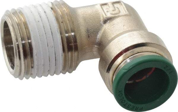 Parker - 1/2" Outside Diam, 1/2 NPTF, Nickel Plated Brass Push-to-Connect Tube Male Elbow - 300 Max psi, Tube to Male NPT Connection, Buna-N O-Ring - Industrial Tool & Supply