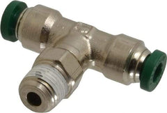 Parker - 3/16" Outside Diam, 1/8 NPTF, Nickel Plated Brass Push-to-Connect Tube Male Swivel Branch Tee - 300 Max psi, Tube to Male NPT Connection, Buna-N O-Ring - Industrial Tool & Supply