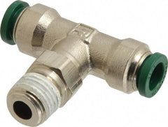 Parker - 5/16" Outside Diam, 1/4 NPTF, Nickel Plated Brass Push-to-Connect Tube Male Swivel Branch Tee - 300 Max psi, Tube to Male NPT Connection, Buna-N O-Ring - Industrial Tool & Supply