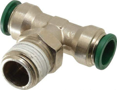 Parker - 1/2" Outside Diam, 1/2 NPTF, Nickel Plated Brass Push-to-Connect Tube Male Swivel Branch Tee - 300 Max psi, Tube to Male NPT Connection, Buna-N O-Ring - Industrial Tool & Supply