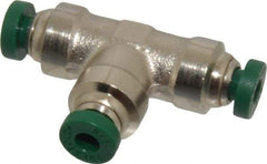 Parker - 1/8" Outside Diam, Nickel Plated Brass Push-to-Connect Tube Union Tee - 300 Max psi, Tube to Tube Connection, Buna-N O-Ring - Industrial Tool & Supply