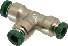 Parker - 3/16" Outside Diam, Nickel Plated Brass Push-to-Connect Tube Union Tee - 300 Max psi, Tube to Tube Connection, Buna-N O-Ring - Industrial Tool & Supply