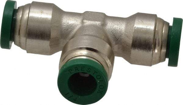 Parker - 1/4" Outside Diam, Nickel Plated Brass Push-to-Connect Tube Union Tee - 300 Max psi, Tube to Tube Connection, Buna-N O-Ring - Industrial Tool & Supply