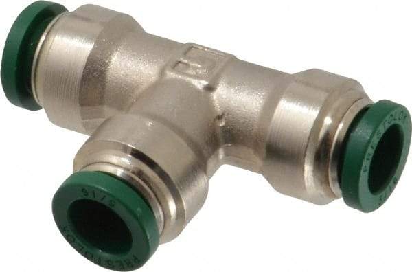 Parker - 5/16" Outside Diam, Nickel Plated Brass Push-to-Connect Tube Union Tee - 300 Max psi, Tube to Tube Connection, Buna-N O-Ring - Industrial Tool & Supply