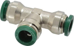 Parker - 3/8" Outside Diam, Nickel Plated Brass Push-to-Connect Tube Union Tee - 300 Max psi, Tube to Tube Connection, Buna-N O-Ring - Industrial Tool & Supply
