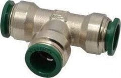 Parker - 1/2" Outside Diam, Nickel Plated Brass Push-to-Connect Tube Union Tee - 300 Max psi, Tube to Tube Connection, Buna-N O-Ring - Industrial Tool & Supply