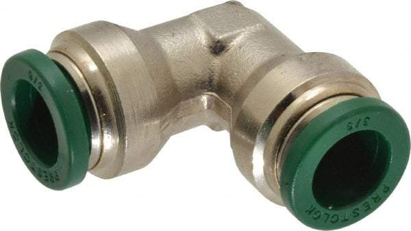 Parker - 3/8" Outside Diam, Nickel Plated Brass Push-to-Connect Tube Union Elbow - 300 Max psi, Tube to Tube Connection, Buna-N O-Ring - Industrial Tool & Supply