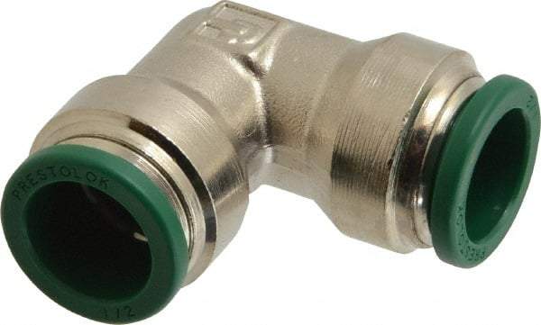Parker - 1/2" Outside Diam, Nickel Plated Brass Push-to-Connect Tube Union Elbow - 300 Max psi, Tube to Tube Connection, Buna-N O-Ring - Industrial Tool & Supply