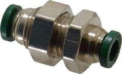 Parker - 1/4" Outside Diam, Nickel Plated Brass Push-to-Connect Tube Bulkhead Union - 300 Max psi, Tube to Tube Connection, Buna-N O-Ring - Industrial Tool & Supply