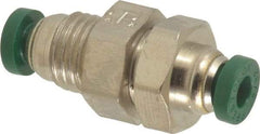 Parker - 5/32" Outside Diam, Nickel Plated Brass Push-to-Connect Tube Bulkhead Union - 300 Max psi, Tube to Tube Connection, Buna-N O-Ring - Industrial Tool & Supply