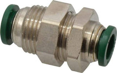 Parker - 3/8" Outside Diam, Nickel Plated Brass Push-to-Connect Tube Bulkhead Union - 300 Max psi, Tube to Tube Connection, Buna-N O-Ring - Industrial Tool & Supply