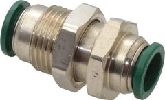Parker - 1/2" Outside Diam, Nickel Plated Brass Push-to-Connect Tube Bulkhead Union - 300 Max psi, Tube to Tube Connection, Buna-N O-Ring - Industrial Tool & Supply