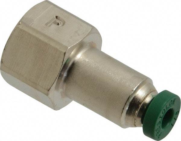 Parker - 1/8" Outside Diam, 1/8 NPTF, Nickel Plated Brass Push-to-Connect Tube Female Connector - 300 Max psi, Tube to Female NPT Connection, Buna-N O-Ring - Industrial Tool & Supply