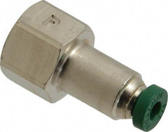 Parker - 1/8" Outside Diam, 1/8 NPTF, Nickel Plated Brass Push-to-Connect Tube Female Connector - 300 Max psi, Tube to Female NPT Connection, Buna-N O-Ring - Industrial Tool & Supply