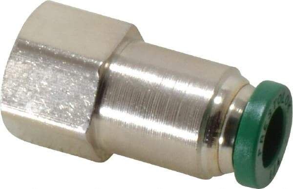 Parker - 1/4" Outside Diam, 1/8 NPTF, Nickel Plated Brass Push-to-Connect Tube Female Connector - 300 Max psi, Tube to Female NPT Connection, Buna-N O-Ring - Industrial Tool & Supply