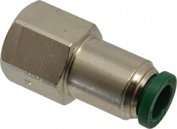 Parker - 5/16" Outside Diam, 1/4 NPTF, Nickel Plated Brass Push-to-Connect Tube Female Connector - 300 Max psi, Tube to Female NPT Connection, Buna-N O-Ring - Industrial Tool & Supply