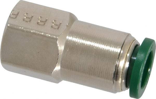 Parker - 3/8" Outside Diam, 1/4 NPTF, Nickel Plated Brass Push-to-Connect Tube Female Connector - 300 Max psi, Tube to Female NPT Connection, Buna-N O-Ring - Industrial Tool & Supply