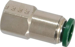 Parker - 3/8" Outside Diam, 1/4 NPTF, Nickel Plated Brass Push-to-Connect Tube Female Connector - 300 Max psi, Tube to Female NPT Connection, Buna-N O-Ring - Industrial Tool & Supply