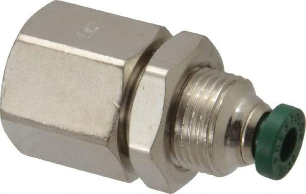 Parker - 5/32" Outside Diam, 1/4 NPTF, Nickel Plated Brass Push-to-Connect Tube Female Bulkhead - 300 Max psi, Tube to Female NPT Connection, Buna-N O-Ring - Industrial Tool & Supply