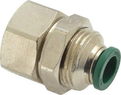 Parker - 3/8" Outside Diam, 3/8 NPTF, Nickel Plated Brass Push-to-Connect Tube Female Bulkhead - 300 Max psi, Tube to Female NPT Connection, Buna-N O-Ring - Industrial Tool & Supply