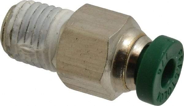 Parker - 1/8" Outside Diam, 1/16 NPTF, Nickel Plated Brass Push-to-Connect Tube Male Connector - 300 Max psi, Tube to Male NPT Connection, Buna-N O-Ring - Industrial Tool & Supply