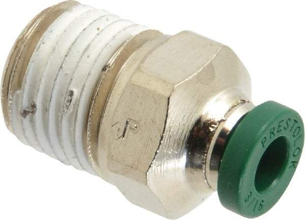 Parker - 3/16" Outside Diam, 1/4 NPTF, Nickel Plated Brass Push-to-Connect Tube Male Connector - 300 Max psi, Tube to Male NPT Connection, Buna-N O-Ring - Industrial Tool & Supply