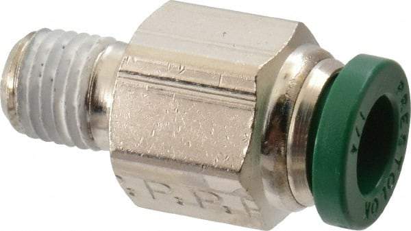 Parker - 1/4" Outside Diam, 1/16 NPTF, Nickel Plated Brass Push-to-Connect Tube Male Connector - 300 Max psi, Tube to Male NPT Connection, Buna-N O-Ring - Industrial Tool & Supply