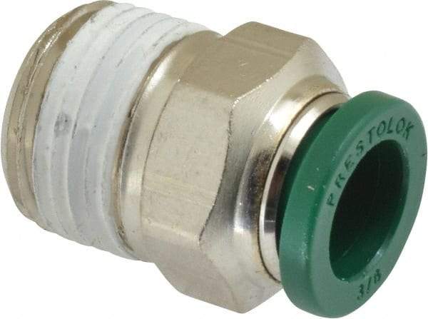 Parker - 3/8" Outside Diam, 3/8 NPTF, Nickel Plated Brass Push-to-Connect Tube Male Connector - 300 Max psi, Tube to Male NPT Connection, Buna-N O-Ring - Industrial Tool & Supply