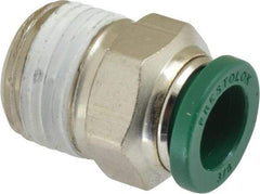 Parker - 3/8" Outside Diam, 3/8 NPTF, Nickel Plated Brass Push-to-Connect Tube Male Connector - 300 Max psi, Tube to Male NPT Connection, Buna-N O-Ring - Industrial Tool & Supply