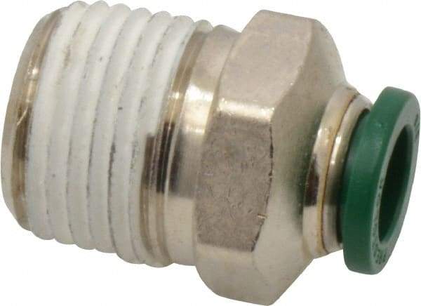 Parker - 3/8" Outside Diam, 1/2 NPTF, Nickel Plated Brass Push-to-Connect Tube Male Connector - 300 Max psi, Tube to Male NPT Connection, Buna-N O-Ring - Industrial Tool & Supply