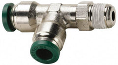 Parker - 1/2" Outside Diam, 1/2 NPTF, Nickel Plated Brass Push-to-Connect Tube Male Swivel Run Tee - 300 Max psi, Tube to Male NPT Connection, Buna-N O-Ring - Industrial Tool & Supply