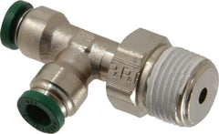 Parker - 1/4" Outside Diam, 3/8 NPTF, Nickel Plated Brass Push-to-Connect Tube Male Swivel Run Tee - 300 Max psi, Tube to Male NPT Connection, Buna-N O-Ring - Industrial Tool & Supply