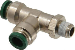 Parker - 5/16" Outside Diam, 1/8 NPTF, Nickel Plated Brass Push-to-Connect Tube Male Swivel Run Tee - 300 Max psi, Tube to Male NPT Connection, Buna-N O-Ring - Industrial Tool & Supply