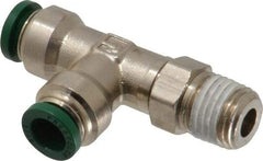Parker - 5/16" Outside Diam, 1/4 NPTF, Nickel Plated Brass Push-to-Connect Tube Male Swivel Run Tee - 300 Max psi, Tube to Male NPT Connection, Buna-N O-Ring - Industrial Tool & Supply