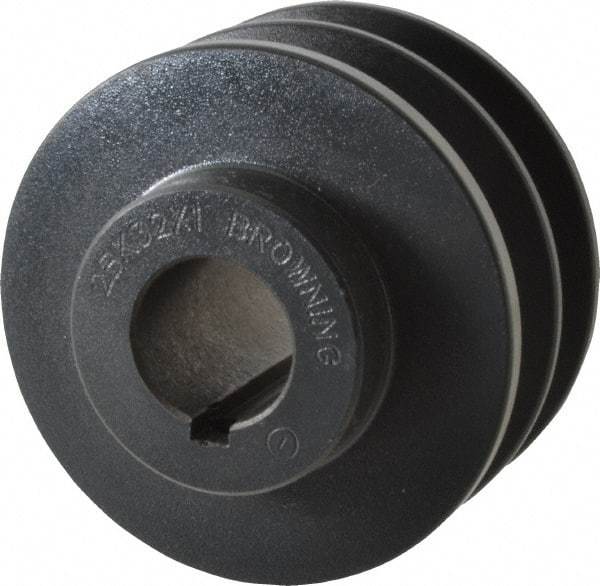 Browning - 1" Bore, 1-31/32 Long, 3.35" Outside Diam, Finished Bore Two Groove V Belt Sheave - 3 Belt Pitch B, 2.6" Pitch Diam of 4L Belt - Industrial Tool & Supply