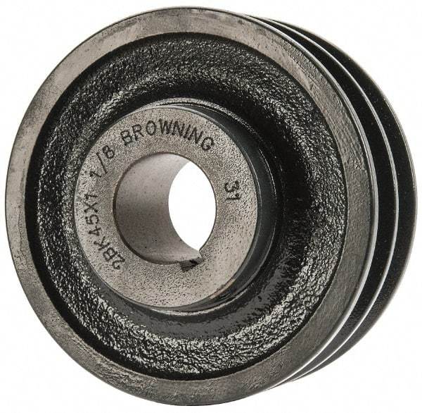 Browning - 1-1/8" Bore, 1-15/32 Long, 4-1/4" Outside Diam, Finished Bore Two Groove V Belt Sheave - 3.9 Belt Pitch B, 3-1/2" Pitch Diam of 4L Belt - Industrial Tool & Supply