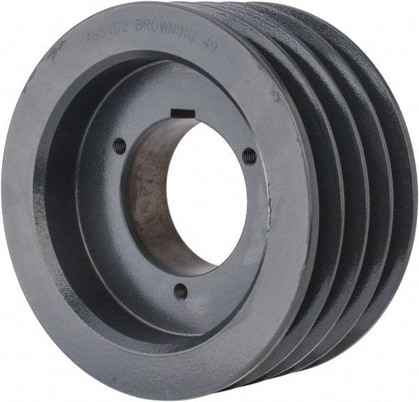 Browning - 4 Groove, 5/8 to 2-1/4 Bore Diam, 6.48" Outside Diam, QD Bushed V Belt Sheave - 6.3 5V Diam Belt Pitch - Industrial Tool & Supply