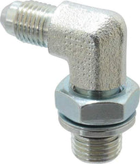 Voss - 7/16-20 x 1/4 Male Thread, Zinc Plated Carbon Steel Industrial Pipe 90° Elbow Adapter - MJIC x MBSPP - Industrial Tool & Supply